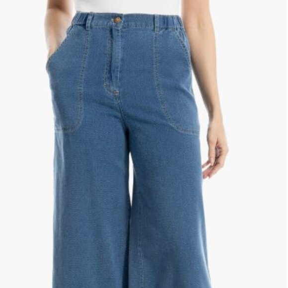NWT MAX STUDIO LONDON Blue Wide Leg Cotton Pique Jeans with Pockets XS/S - Picture 2 of 16